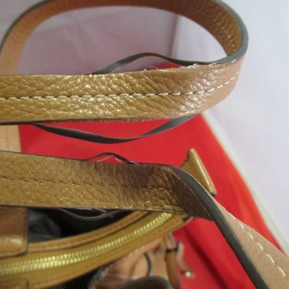Michael Kors Mae Large East West Leather Drawstring Tote $298 Acorn #054